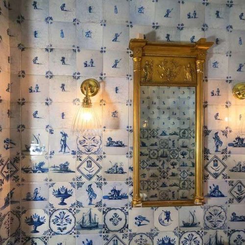 Colour matched blue and white Delft style printed wall tiles