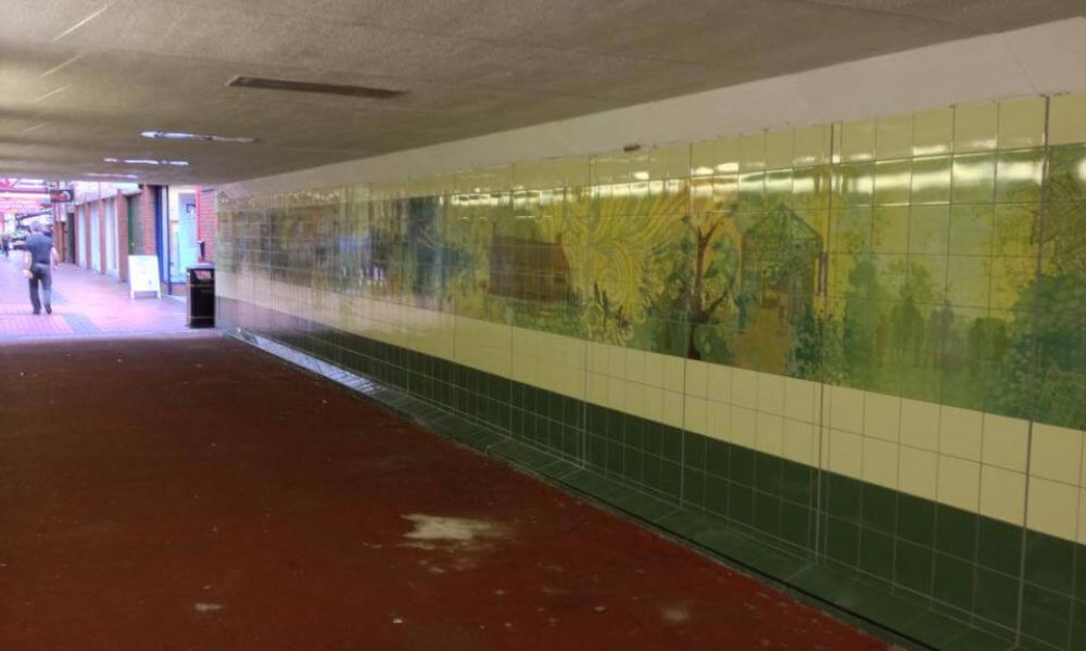A mural tiled onto a wall of an underpass in Cannock
