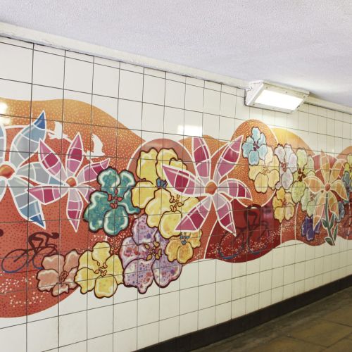 Newcastle-under-Lyme underpass floral ceramic tile mural